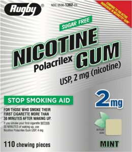 Rugby Nicotine Polacrilex Gum, 2 MG, Mint Flavor, 110 pieces, Stop Smoking Aid